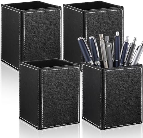 4 Pack PU Leather Pen Pencil Holder Square Desk Pencil Cup Organizer by Unknown