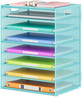 Lavatino 8-Tier Office Desk File Organizer, Letter Tray Paper Organizer with Handle, Including 5 Adjustable Slide Trays for Organizing Desktop Workspace Accessories and Supplies (Blue Metal Mesh) by Lavatino
