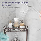 SWTYMIKI Standing Shower Caddy Corner - 3‑Tier Stainless Steel Shower Organizer Shelf with 12 Hooks and Adhesive Pads, Rustproof Corner Shelves Stand Rack for Bathroom Shower Room, Bronze - Image 3