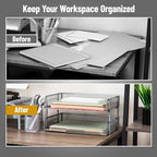 Mind Reader 2-Tier Stackable Paper Tray, Desktop Organizer for Letter-Size Documents, Office File Storage, Metal Mesh, Set of 2, Silver - Image 5
