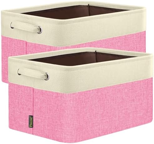 BALEINE 2 Pack Fabric Closet Storage Bins for Shelves, Linen Closet Organizers and Storage, Decorative Baskets for Organizing, Shelf, Clothes, Home, Office (Pink, 17''x13''x10.5'') by BALEINE