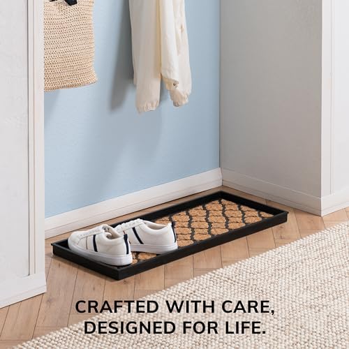 Anji Mountain Heavy Duty Waterproof Rubber Shoe Storage Mat Organizer/Boot Storage Multi Use for Entryway with Coir, Tan and Black Trellis Insert, Fits 3 Pair (34.5" Wide) - Image 5