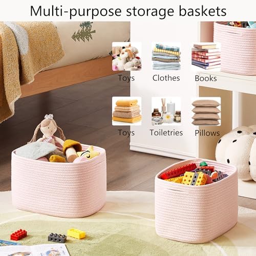Pink Storage Bins 4 Pack Rectangular Rope Basket for Shelves - Image 3