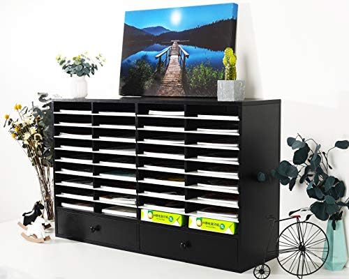 PAG-Mass Mail Sorter Organizer, Wood Literature Organizer, Student Mailbox for Classroom, Desktop Bill Paper Organizer for Office Home School, 38 Compartments, Black&White - Image 6