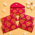 LoveNspire Brocade Fabric Money Envelopes (8 x 4 Inch) Decorative Floral Pattern Shagun Lifafa for Indian Wedding, Birthday | Cash Gift Holder & Home Savings Organizer Magenta/Pack of 20 by LOVENSPIRE