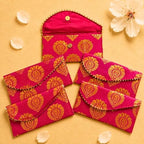 LoveNspire Brocade Fabric Money Envelopes (8 x 4 Inch) Decorative Floral Pattern Shagun Lifafa for Indian Wedding, Birthday | Cash Gift Holder & Home Savings Organizer Magenta/Pack of 20 by LOVENSPIRE