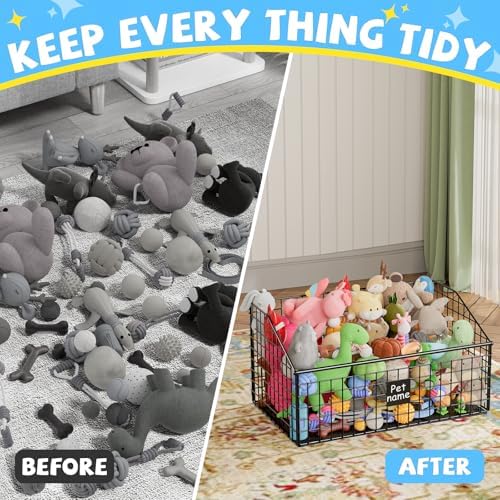 Kaiferty Indestructible Dog Toy basket, Large Toy Bin for Dogs,Pet Toy Bin Dog Metal Basket Organizer Storage for Toys Food Storage (Black) - Image 5