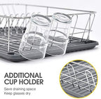 TOOLF Dish Rack, Large Capacity, Dish Drying Rack with Cutlery Holder, Removable Drip Tray, Cup Holder, Compact Kitchen Drainers for Countertop, Grey - Image 3