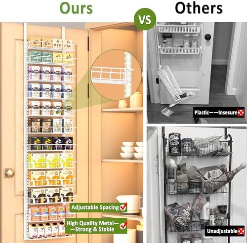 Churboro 12 Tier Over Door Pantry Organizer, 2-in-1 Adjustable Spice Rack - Image 4