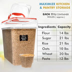 Shazo 2 PC (11L | 372 oz) Flour Sugar Storage Containers with Spout Lid & Easy Carry Handle - BPA Free Extra Large Airtight Food Storage Containers with Lids - Rice Canisters Sets for Kitchen & Pantry - Image 3