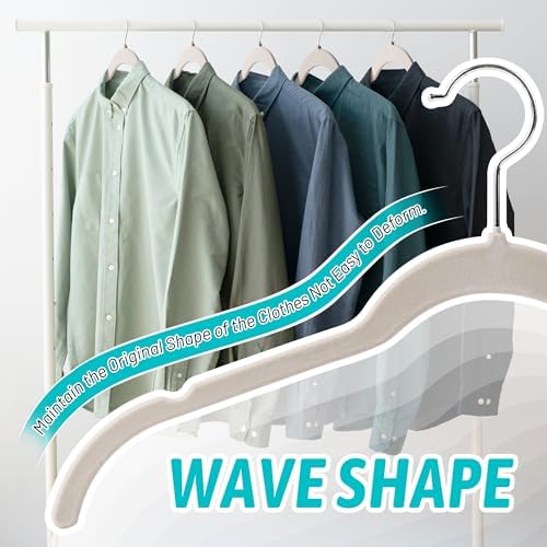 Sishynio Velvet Hangers 100 Pack, Non-Slip Slim Felt Clothes Hangers Beige - Image 4
