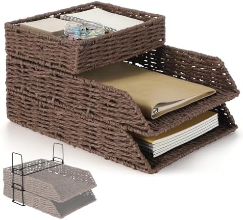 Geelin 3 Pack Paper Rope Woven Stackable Letter Paper Tray, Brown by Geelin