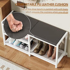 ZHOOGE Shoe Bench & Rack Storage Bench with Seat Cushion, Stable Entryway Bench Holds Up to 300 lb, (35" L x 12" W x 17" H, White) - Image 5