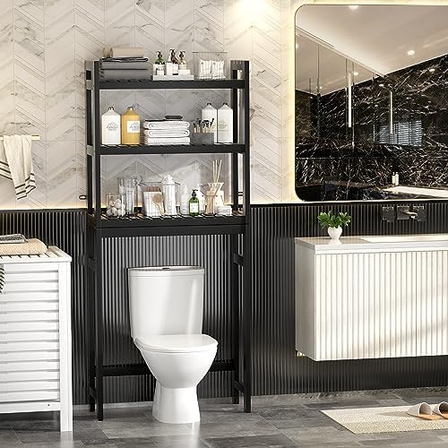 Homykic Over The Toilet Storage, 3-Tier Bamboo Bathroom Shelf, Black - Image 4