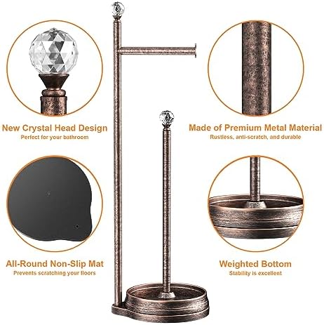 KASUNTO Toilet Paper Holder for Bathroom, Heavy Weighted Metal Free Standing Toilet Paper Holder Stand with Crystal Ball, Toilet Paper Roll Stand for Bathroom Accessories (Oil Rubbed Bronze) - Image 3