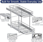 2-Tier Pull Out Cabinet Organizer, 9" W x 21.5" D, Heavy Duty Dual Slide Out Shelves for Narrow Base Cabinets, Chrome Wire Basket Drawer for Spices, Bottles & Snacks - Image 5
