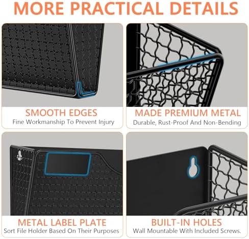 MFTEK Magnetic File Holder, 3 Pockets Magnetic File Folder Holder No Drilling Magnet Paper Mail Organizer Magazine Basket, Hanging Wall Storage Rack for Fridge Cabinets Office Classroom - Image 3