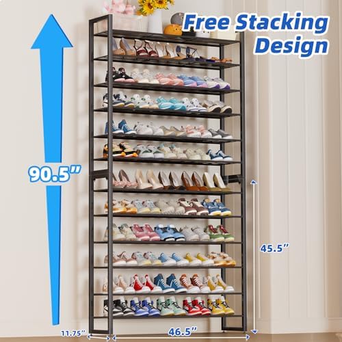 Simple Trending 12 Tier Shoe Rack, Sturdy Tall Shoe Organizer, Black - Image 2