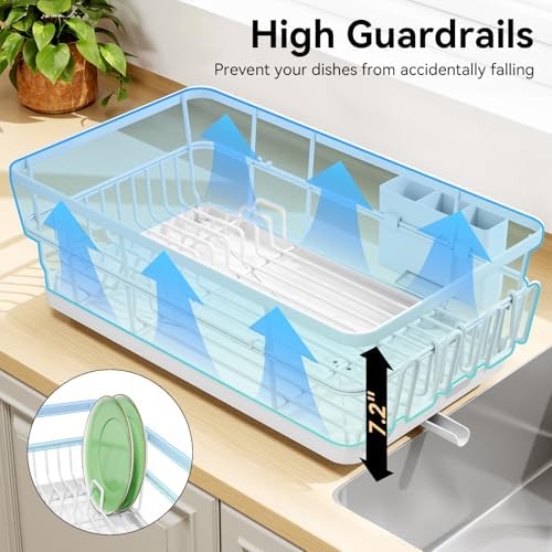 TOOLF Dish Drying Rack for Kitchen Counter,12.4''W x 16.5''L x 7.2'', White - Image 2