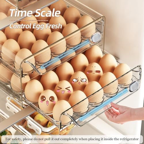 60 Eggs Organizer for Refrigerator, Large Egg Holder for Fridge, Clear Egg Container for Refrigerator, Stackable Egg Storage Trays for Countertop, Egg Drawer Dispenser, Egg Storage Container - Image 2