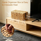 2 Pack Hand-Woven Cable Management Boxes, Natural Woven Cord Organizer with Lid, 2 Open Slots Cable Storage Basket to Hide Power Strip and Charger for Home Office and Dorm,Decorative Wicker Baskets - Image 5