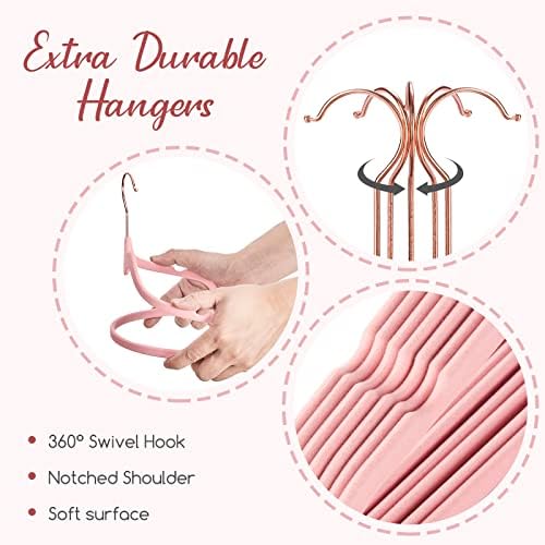 HOUSE DAY Pink Velvet Hangers 60 Pack, Non Slip Flocked Felt Hangers, Sturdy Velvet Clothes Hanger, Cute Heart Heavy Duty Coat Hanger, Ultra Slim Pink for Closet Space Saving - Image 5
