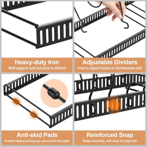 Housolution 2 Pack Pot and Pan Lid Organizer Holder Storage Rack, Black - Image 3