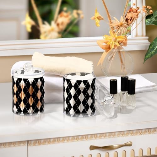 Black White Harlequin Pattern Qtip Holder Apothecary Jars Bathroom Storage Floss Makeup Organizer for Cotton Ball Swab Acrylic 4 Packs - Image 7