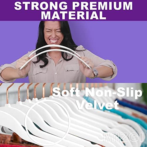 MIZGI White Velvet Hangers 50 Pack Non Slip Heavy Duty Rose Gold Hooks - Image 2