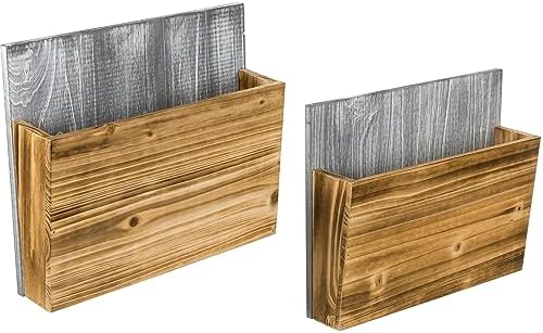 MyGift Wall Mounted Magazine Holder, Solid Gray and Burnt Wood Document Paper File Folder Rack, Home Office Dorm Room Organizer, Set of 2 - Image 6