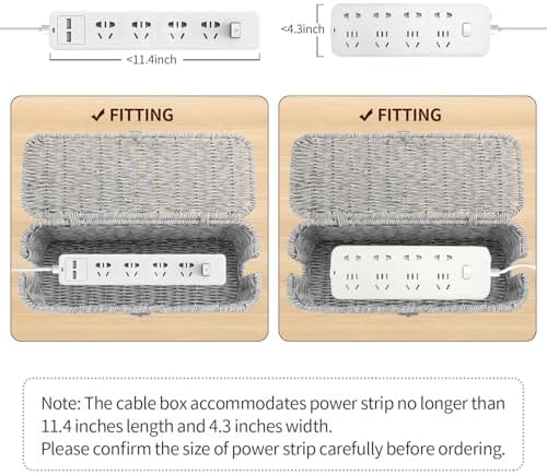 Cable Management Box, Desk Handwoven Rattan Cord Hider Cable Organizer Box With Lid Button Lock, Power Strip Cover Wicker Decorative Basket, Floor Wire Hiding Extension Cord Box (grey) - Image 5