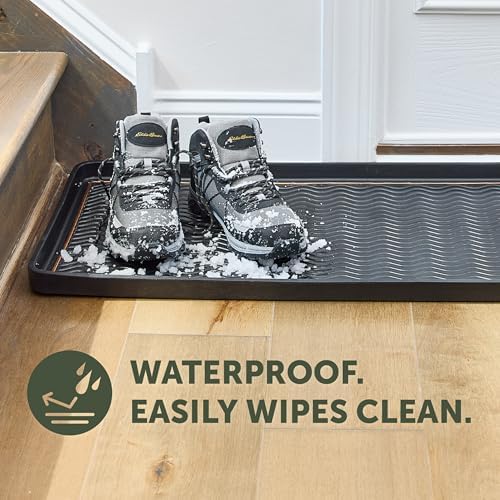 Eddie Bauer Rubber Boot Tray – Lake Waves Design, 16"x32", Black – Waterproof Entryway Boot Mat - Image 3