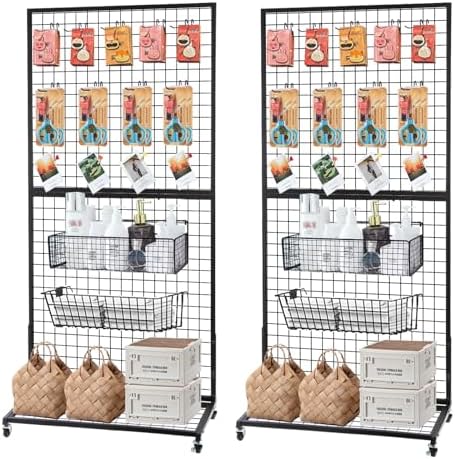 NectaCol Grid Wall Panels, 2 Packs 3'x 6' Gridwall Display Stand with a Base Plate, Black Wire Grid Wall Display Rack, Craft Show Display Grid,Retail Display Stand by NectaCol
