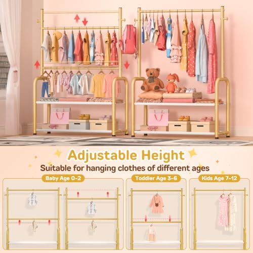 Kids Clothing Rack 2 Tier Baby Closet Gold Toddler Dress up Racks - Image 4