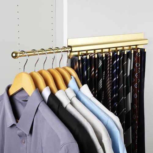 BaiNong Adhesive Valet Rod for Closets Pull Out 16.5" Gold with 10 Hooks by BaiNong