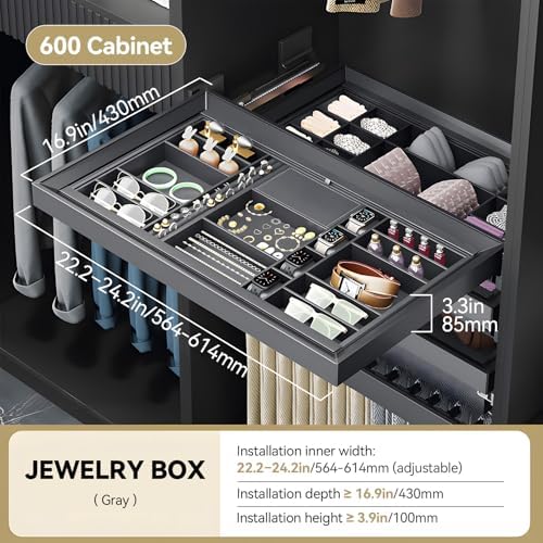 Luxury Pull Out Jewelry Organizer for Closet - Premium Lychee Leather Lined Jewelry Tray with Dividers for Watches, Rings & Necklaces, Adjustable Width Modular Wardrobe Storage - Image 2