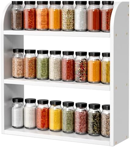 ROMGUAR CRAFT 3 Tier Bamboo Spice Rack, Countertop or Wall Mounting, White by ROMGUAR+CRAFT