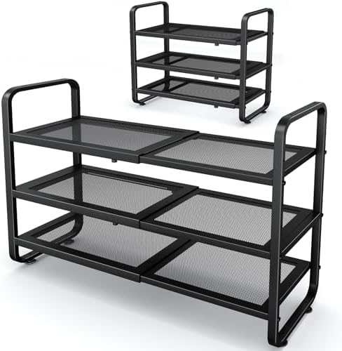 Expandable Metal Shoe Rack for Closet, Entryway & Garage, 3-Tier, Black by SNTD