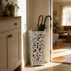 Vintage White Metal Umbrella Holder with Ornate Cutout Pattern Antique Decorative Umbrella Stand with Detachable Drip Tray for Entryway Storage Umbrellas Canes & Walking Sticks (White) - Image 5