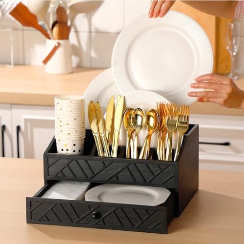 Marsui Wood Paper Plate Dispenser for Countertop, Black - Image 4
