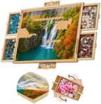 1500 Piece Wooden Jigsaw Puzzle Board - 6 Drawers, Preassembled Rotating Puzzle Table | 35” X 28” Jigsaw Puzzle Board | Puzzle Cover Included - Portable Tables for Adults and Kids by BeyondInnoventions