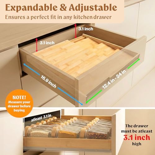 EDELHAUS Bamboo Spice Drawer Organizer, Expandable 4 Tier Spice Rack - Image 2