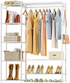 Neprock Clothing Racks for Hanging Clothes with Shelves, Portable Closet System Organizer Garment Rack for Clothes Storage, Metal Free Standing Wardrobe Clothes Organizer(White) by Neprock