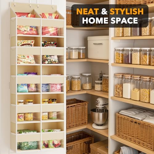 SpaceAid Extra Large Over The Door Organizer with 10 Large Pockets and 10 Mesh Side Pockets, 5 Layers Door Organizer Hanging with Clear Window for Bedroom, Bathroom, Pantry and Nursery, Beige - Image 4