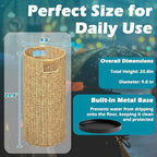 Rattan Umbrella Holder 21" H X 10" D, Handmade Wicker Umbrella Stand Indoor with Dip Tray, Sturdy Umbrella Holders for Entryway, Umbrella Bucket Fits Mudroom,Walking Canes,Home,Office (Oak) - Image 3