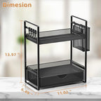 VITVITI 2 Tier Bathroom Organizer Countertop with Drawer, Metal Mesh Bathroom Counter Vanity Organizer Storage, Bath Room Sink Kitchen Spice Rack with Basket Hooks, Black - Image 2