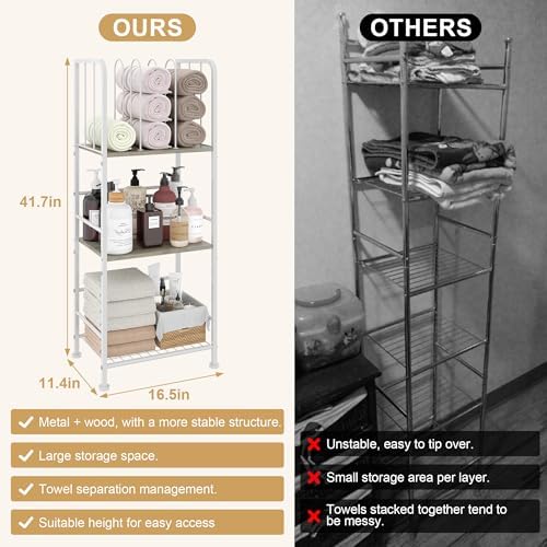 3-Tier Freestanding Towel Racks for Bathroom, White Towel Rack Stand - Image 6