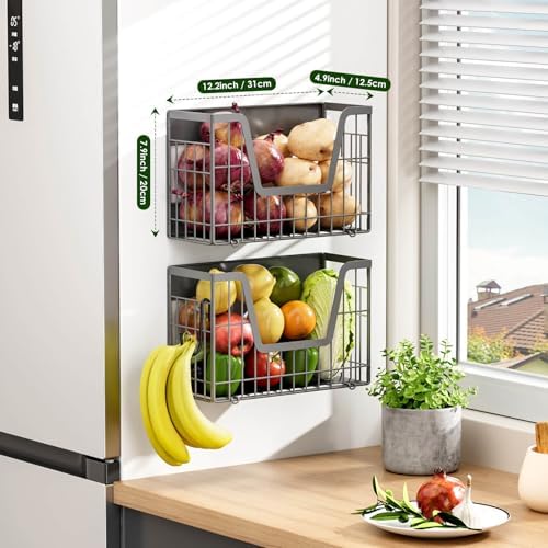 Grey Magnetic Shelf for Fridge, 2-Pack Potato and Onion Storage Bin - Image 4