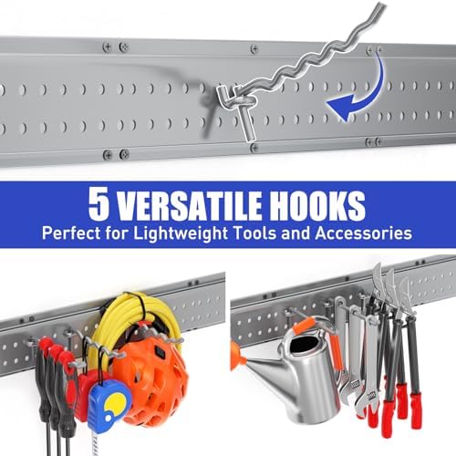 Garage Tool Organizer Wall Mount 66 inches with 13 Adjustable Heavy-Duty Hooks, Garage Organization, Garden Tool Storage Rack, Yard, and Shed, Holds Up to 520 lbs (Grey) - Image 6
