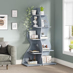 Tribesigns Corner Shelf, Modern 5-Tier Wall Corner Bookshelf, Stylish Corner Small Bookcase Storage Rack Plant Stand with Unique Shape for Living Room, Home Office (Blue, 2PCS) - Image 4